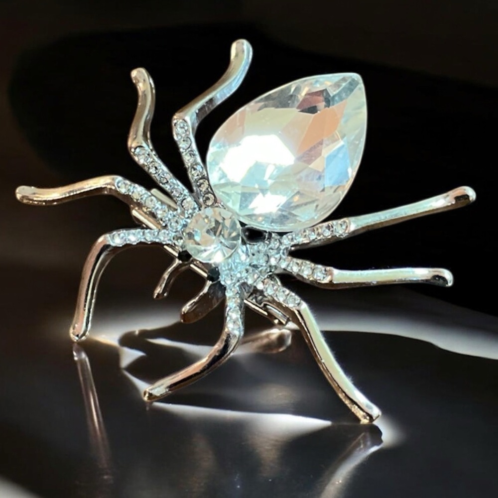 Vibrant Faux Diamond Spider Brooch